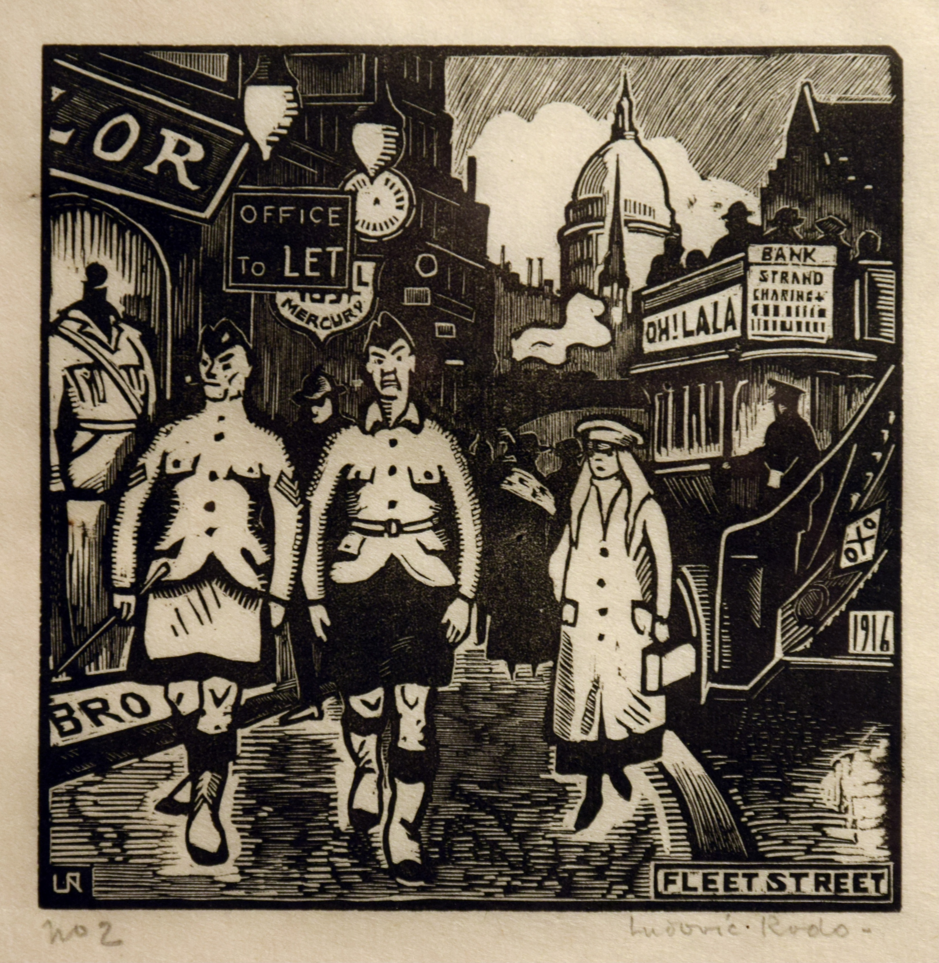 Fleet Street - Ludovic-Rodo Pissarro (1878 - 1952) | Stern Pissaero Gallery. Wood engraving 11.2 x 11.2 cm (4 &sup3;/₈ x 4 &sup3;/₈ inches) Initialled, titled and dated on the plate Signed lower right, Ludovic-Rodo and numbered lower left, no 2 Executed circa 1918