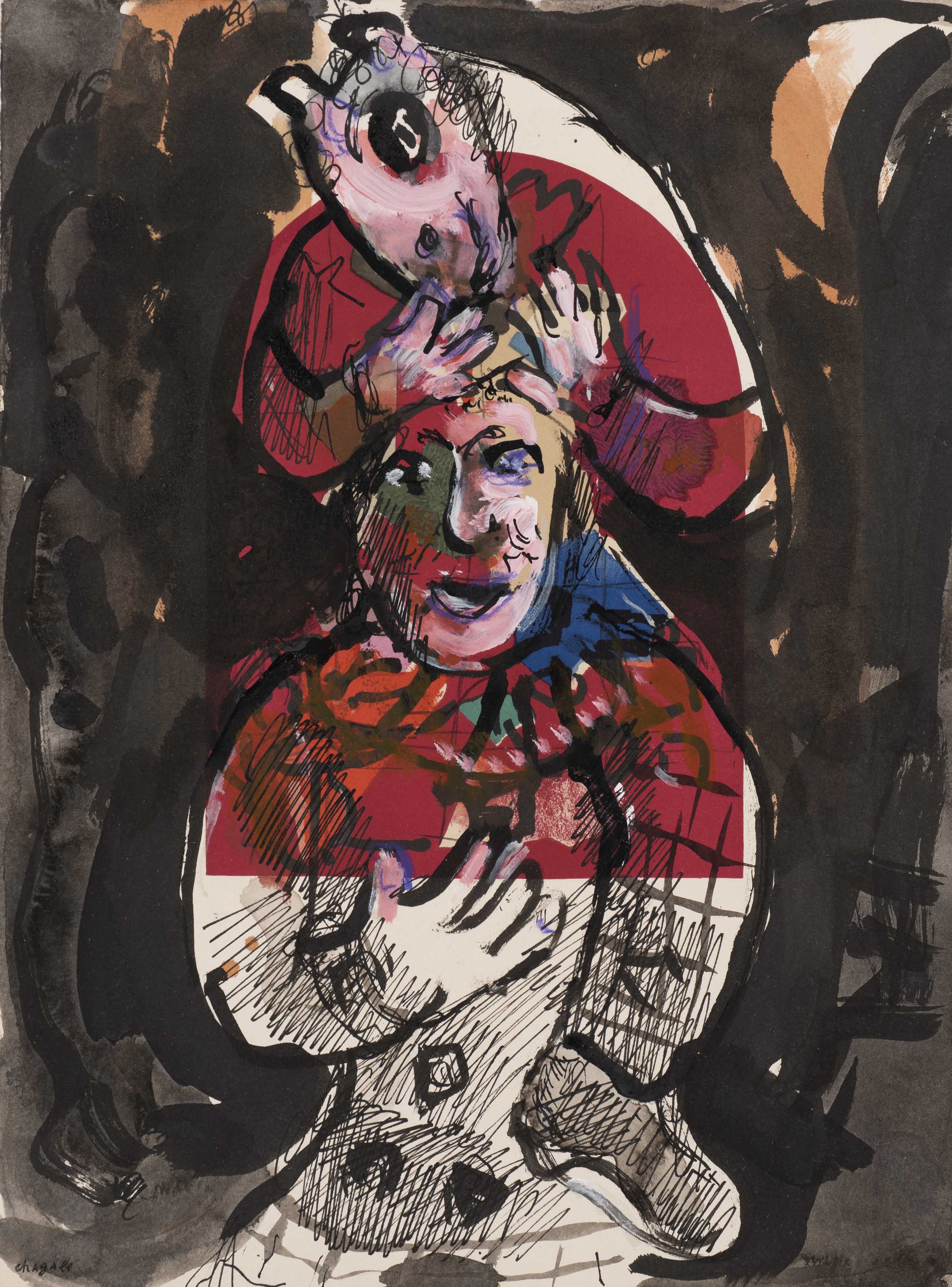 Rêve Nocturne de Deux Clowns en Rouge - Marc Chagall (1887 - 1985)