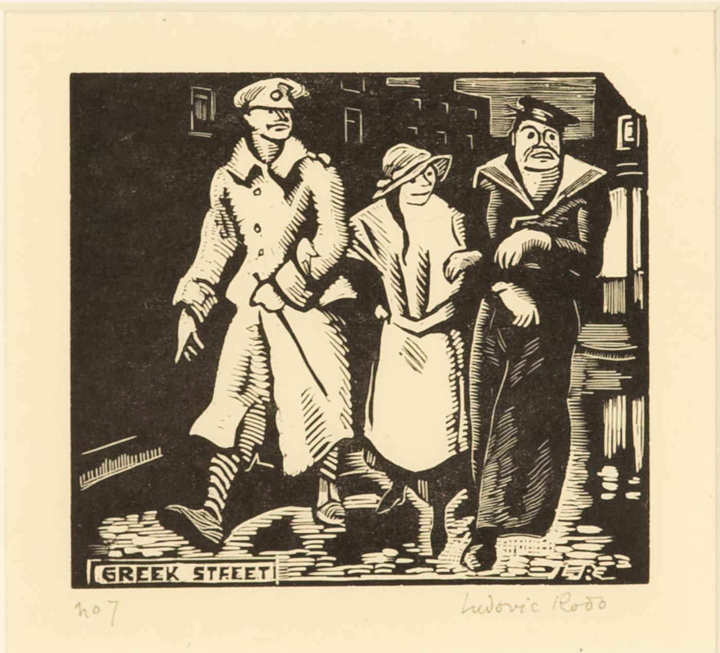 Greek Street - Ludovic-Rodo Pissarro (1878 - 1952) | Stern Pissaero Gallery. Wood engraving 8 x 9 cm (3 &sup1;/₈ x 3 &sup1;/₂ inches) Initialled and titled in the plate Signed lower right,&nbsp;Ludovic-Rodo&nbsp;and numbered lower left, 7 Executed in 1917