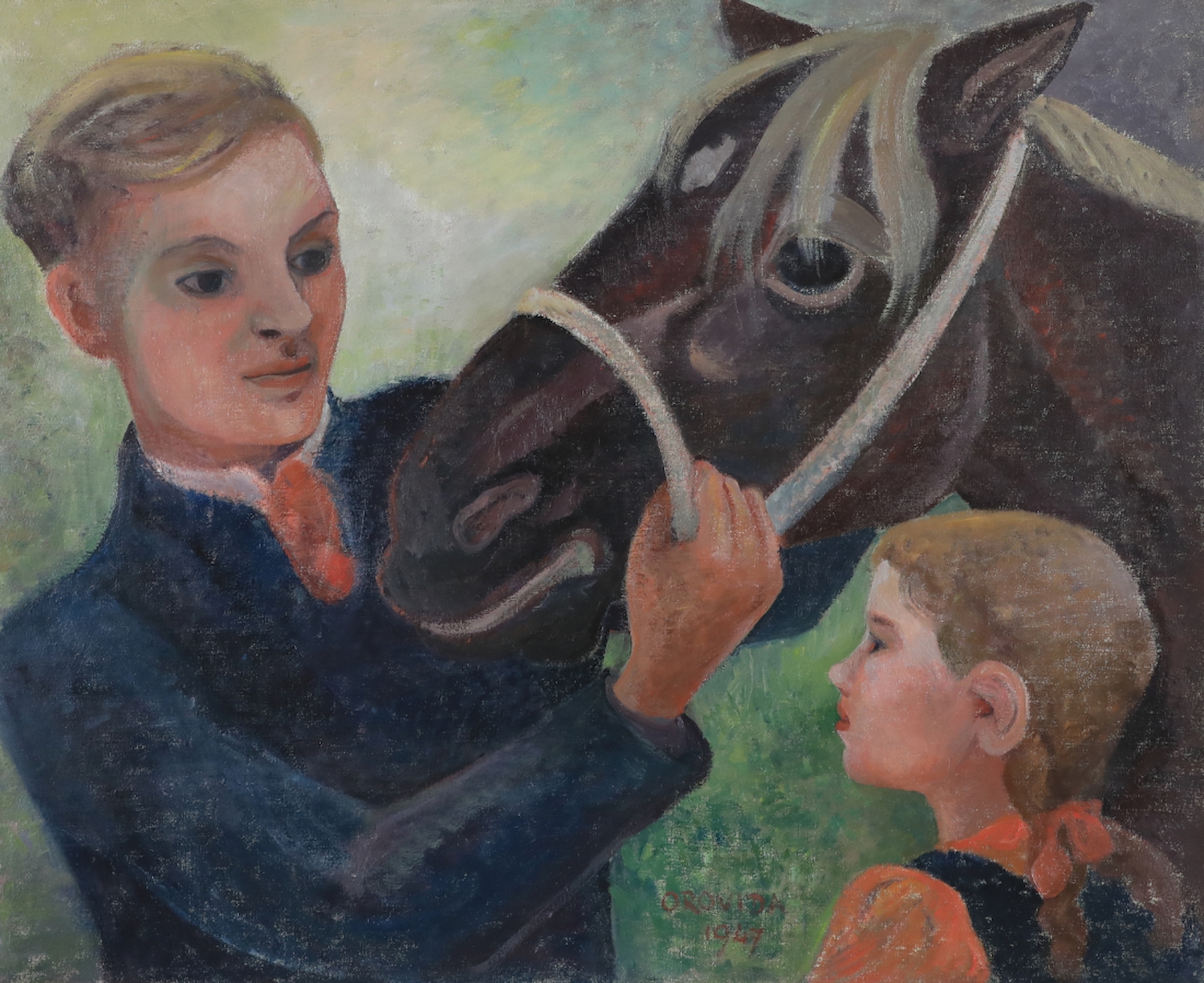 Father, Daughter and Horse - Orovida Pissarro (1893 - 1968)