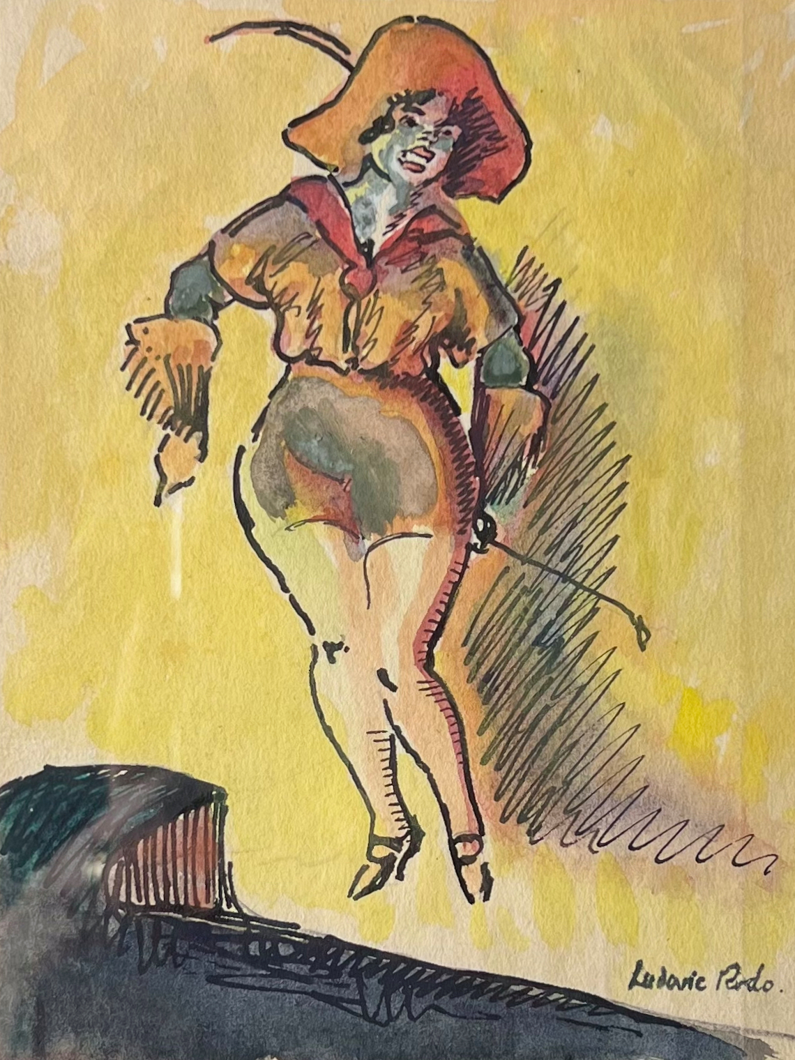 Cabaret Girl - Ludovic-Rodo Pissarro (1878 - 1952) | Stern Pissaero Gallery. Watercolour and ink on paper 16.5 x 12.2 cm (6 &frac12; x 4 ⅞&nbsp;inches) Signed with Estate stamp Executed circa 1906