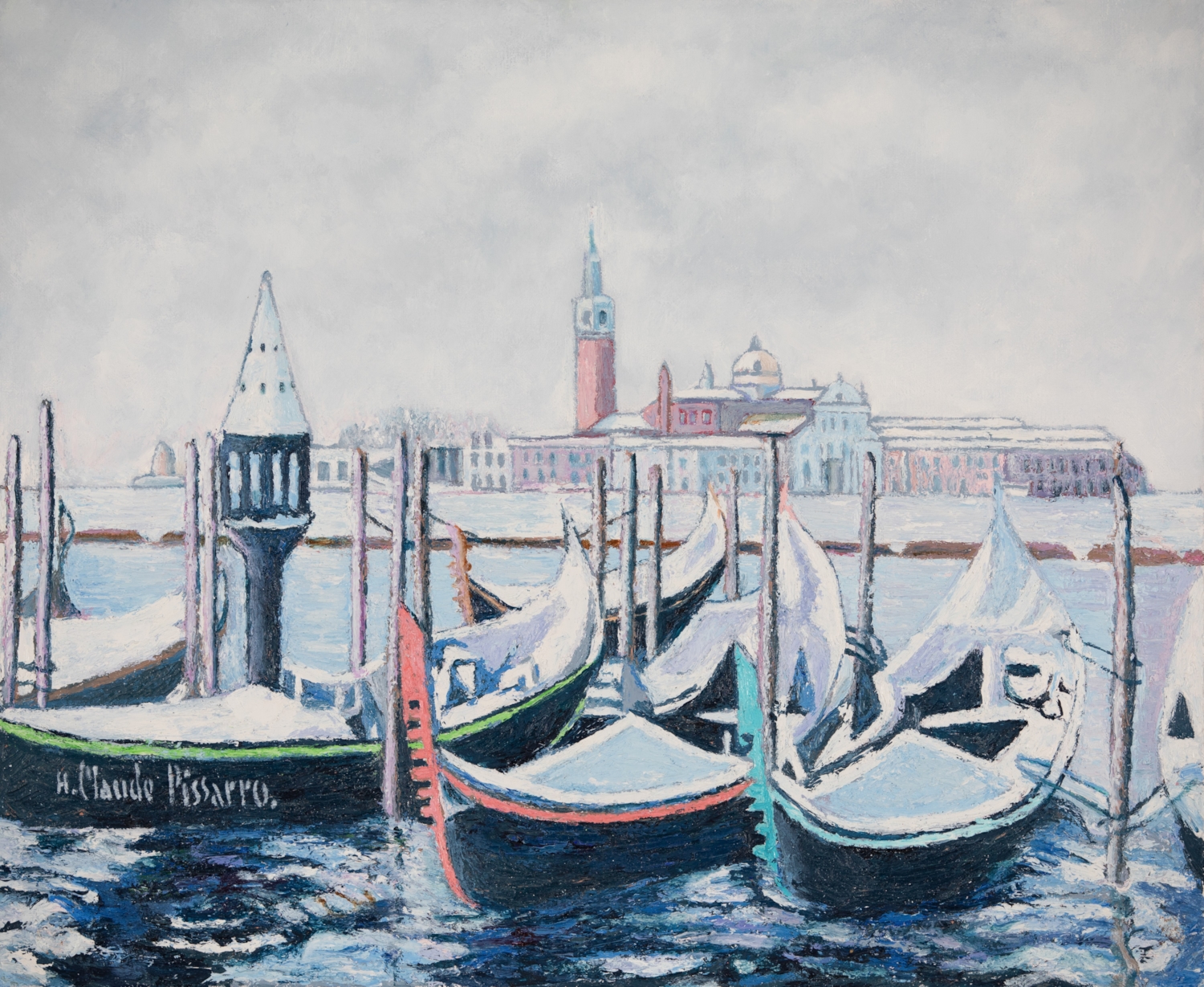 L'Hiver blanc sur les gondoles, Venise (Italie) - H. Claude Pissarro (b. 1935 - )
