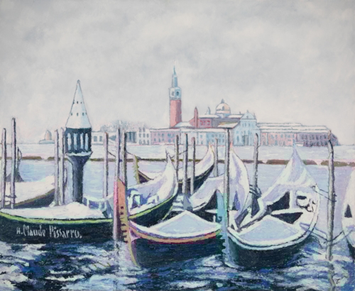 H. Claude Pissarro - L'Hiver blanc sur les gondoles, Venise (Italie)