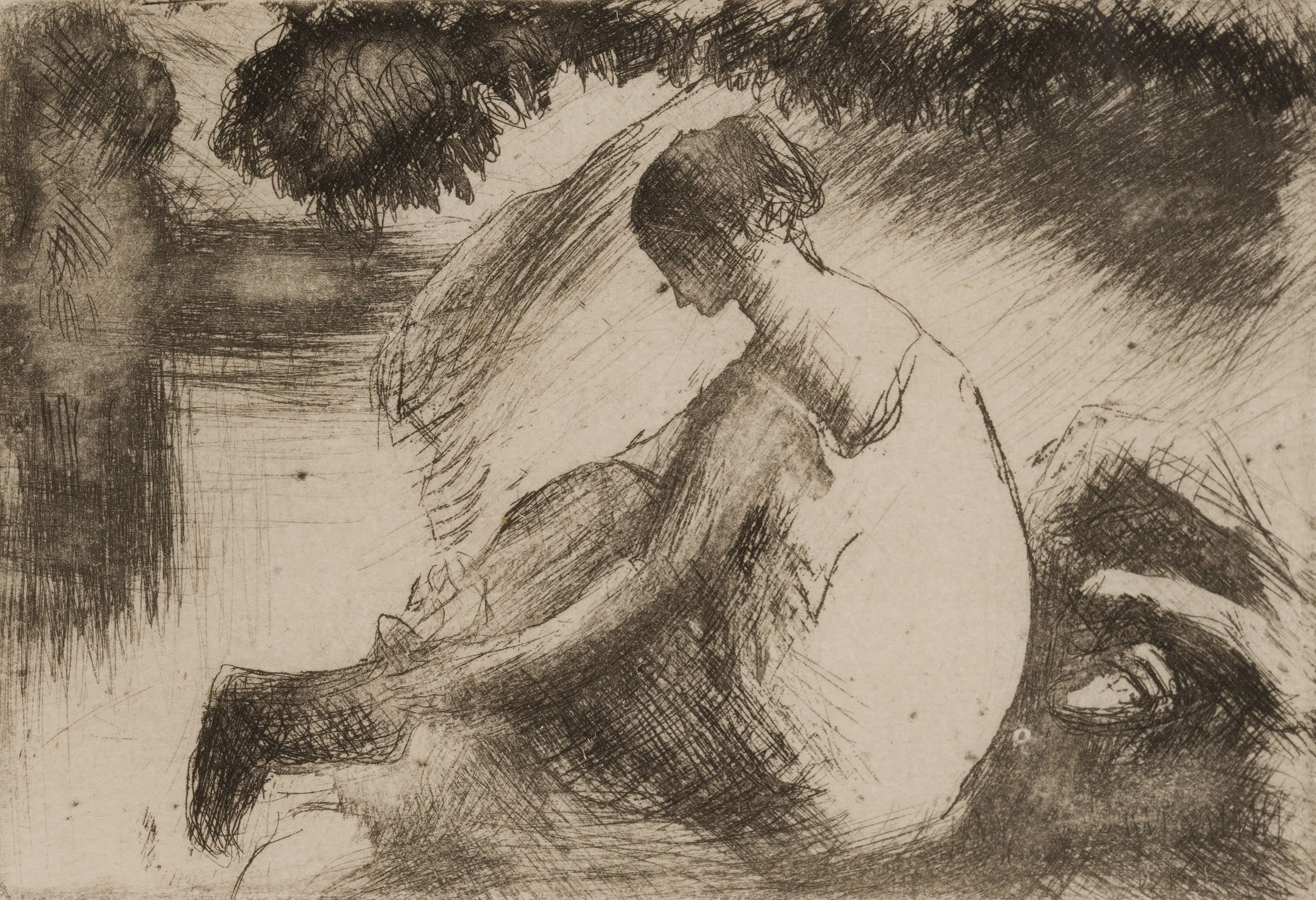 Camille Pissarro - Baigneuse mettant ses bas