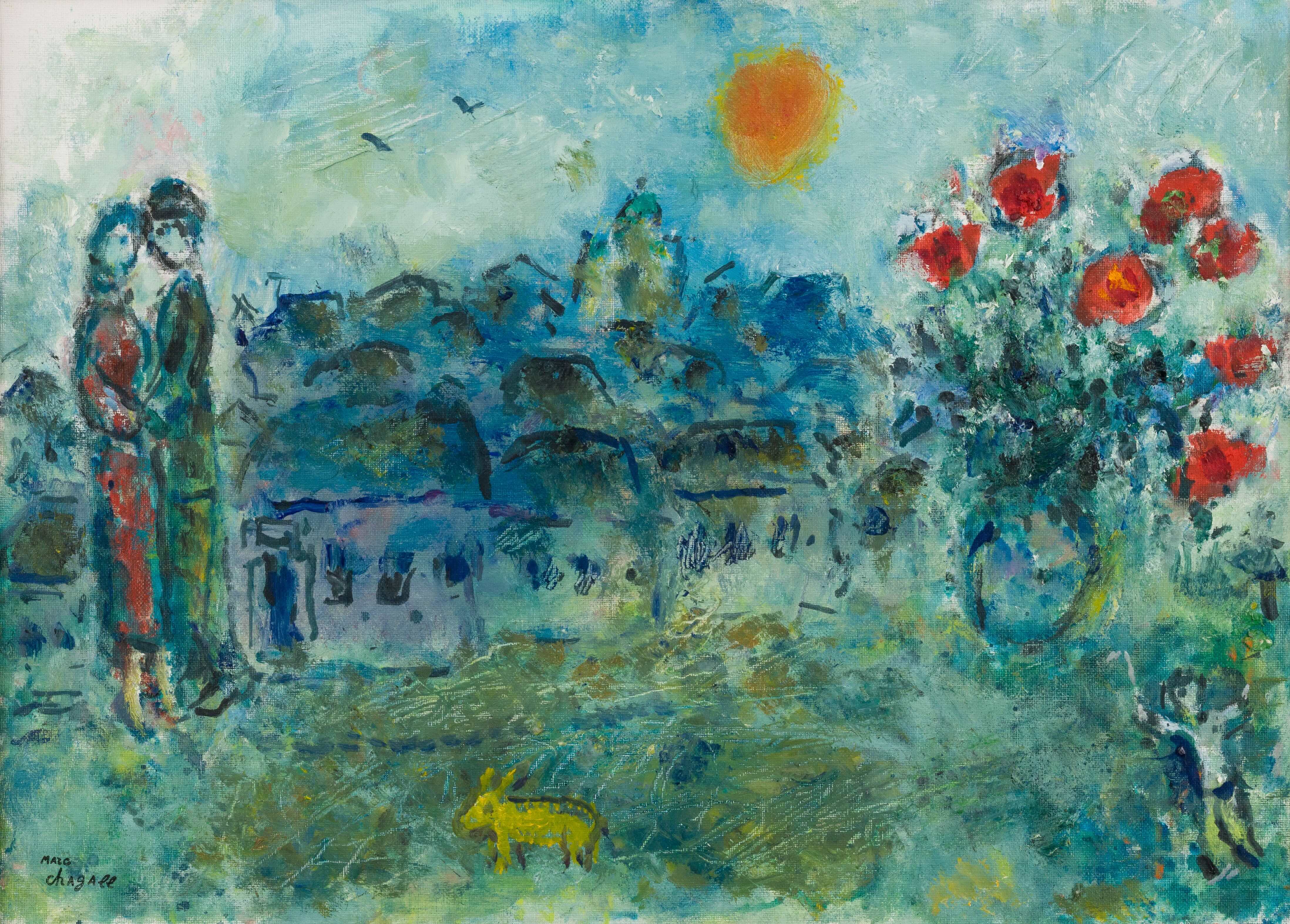 Marc Chagall - Au village ou Couple dans le village au printemps