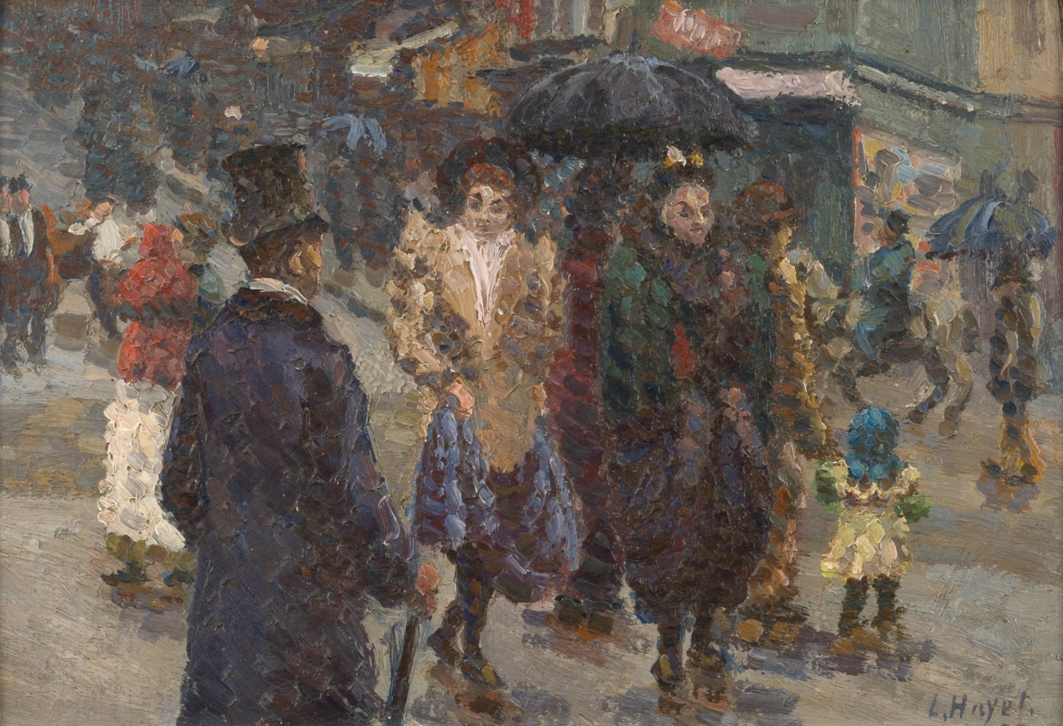 Passants sous la pluie, Paris - Louis Hayet (1864 - 1940)