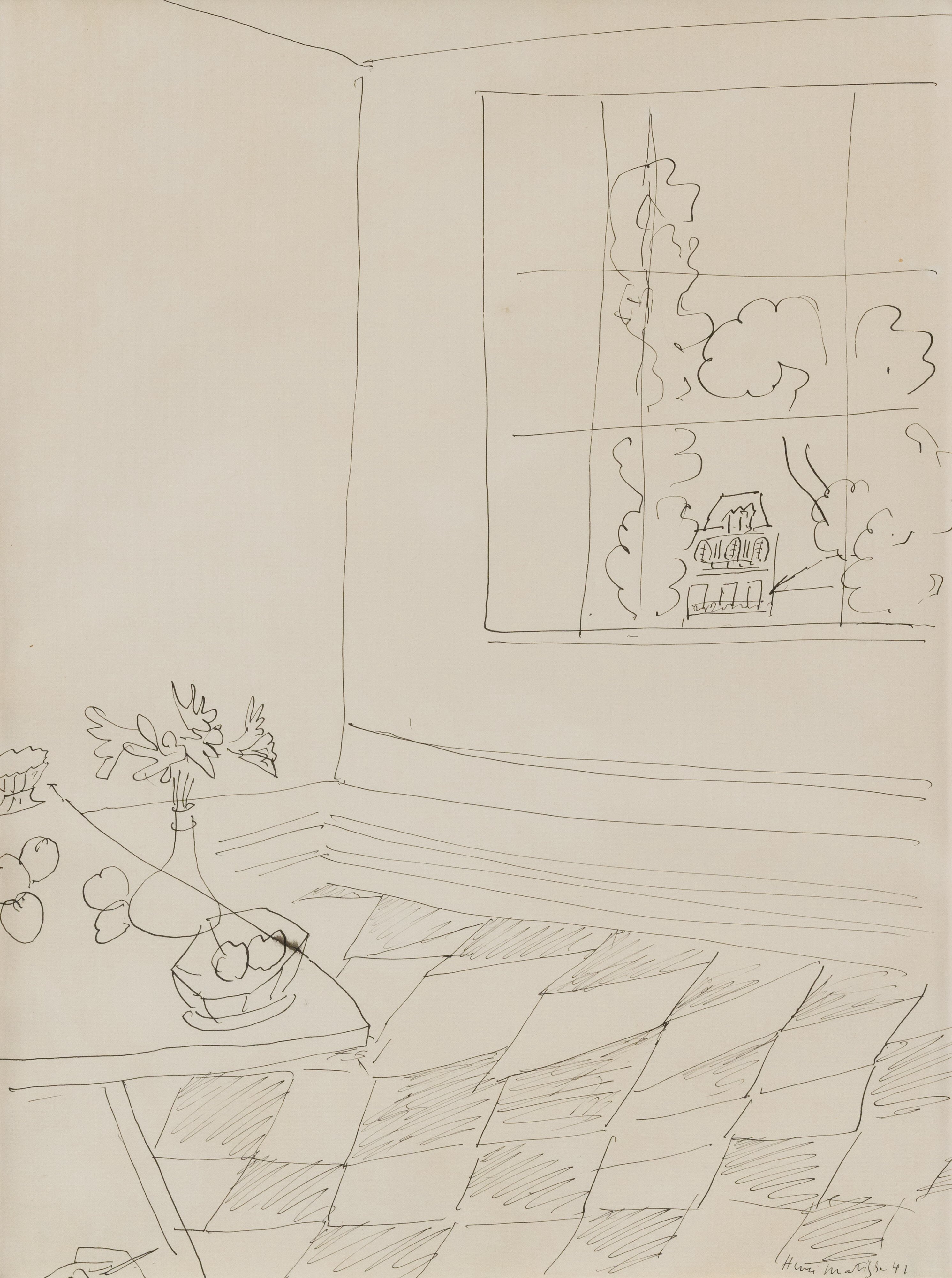 Henri Matisse - Intérieur à la grande baie, la main de l'artiste au premier plan à gauche