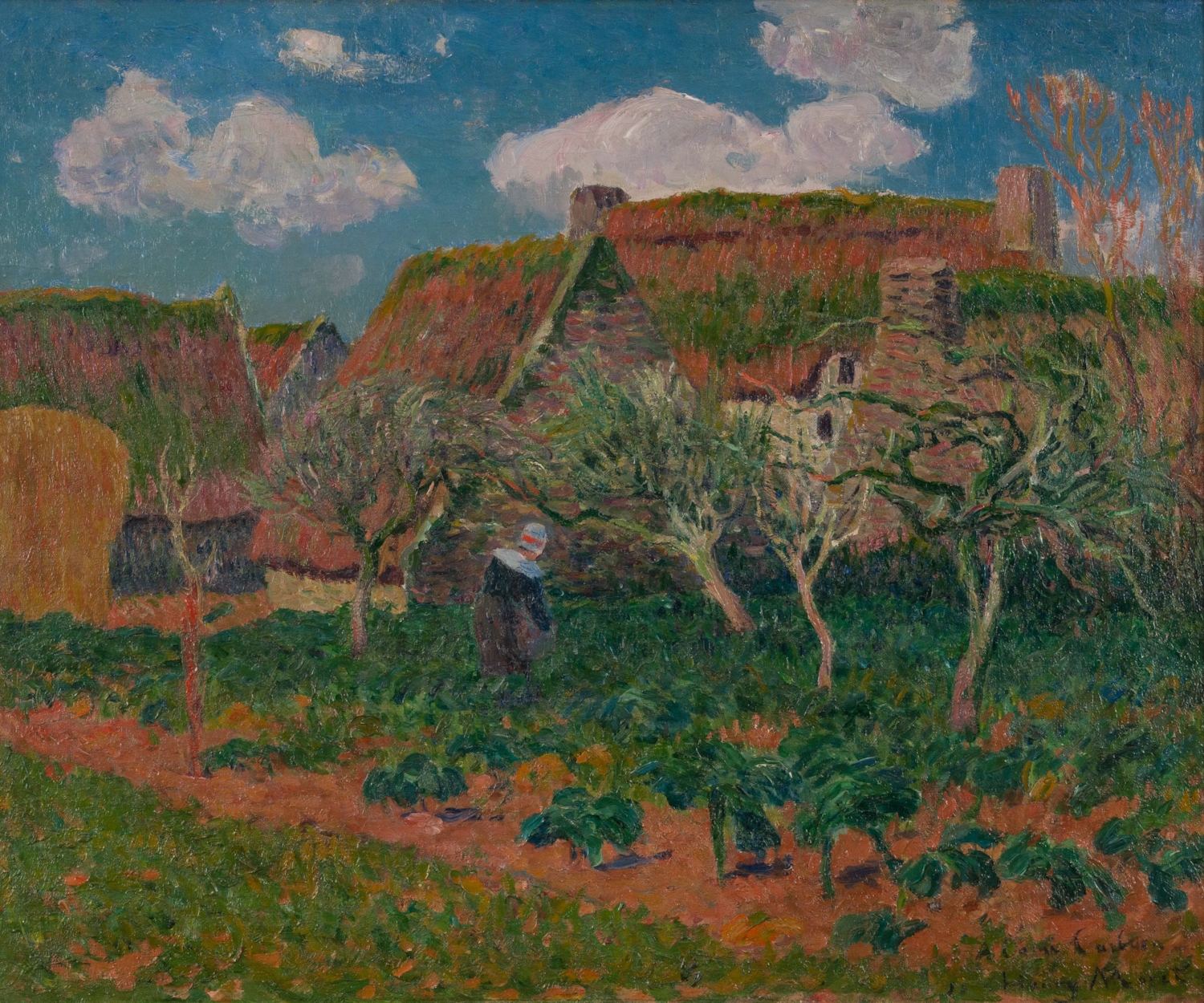Bretonne jardinant près des chaumières - Henry Moret (1856 - 1913)