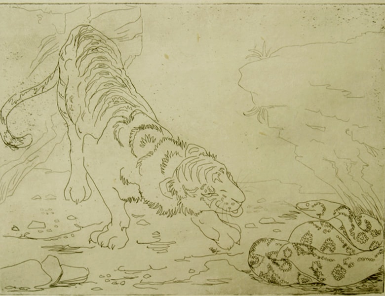 Tiger and Python - Orovida Pissarro (1893 - 1968)