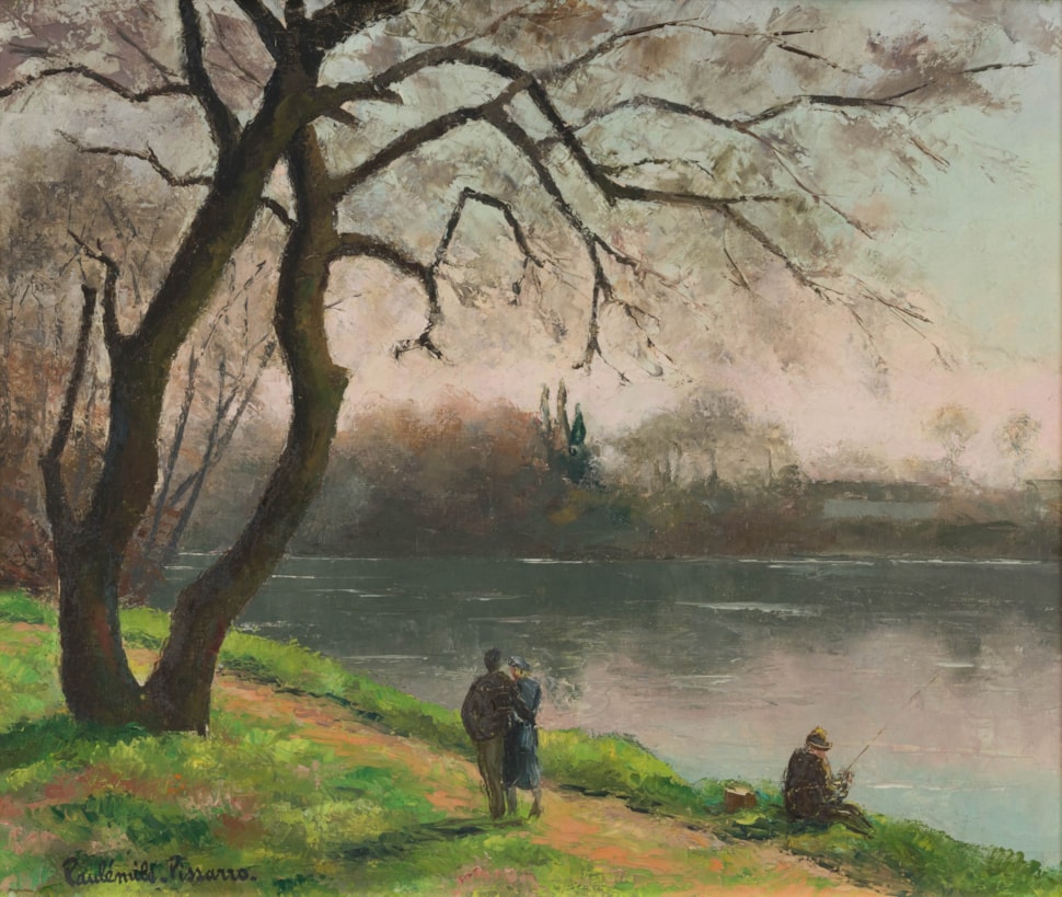 Fisherman and walkers by the river - Paulémile Pissarro (1884 - 1972)