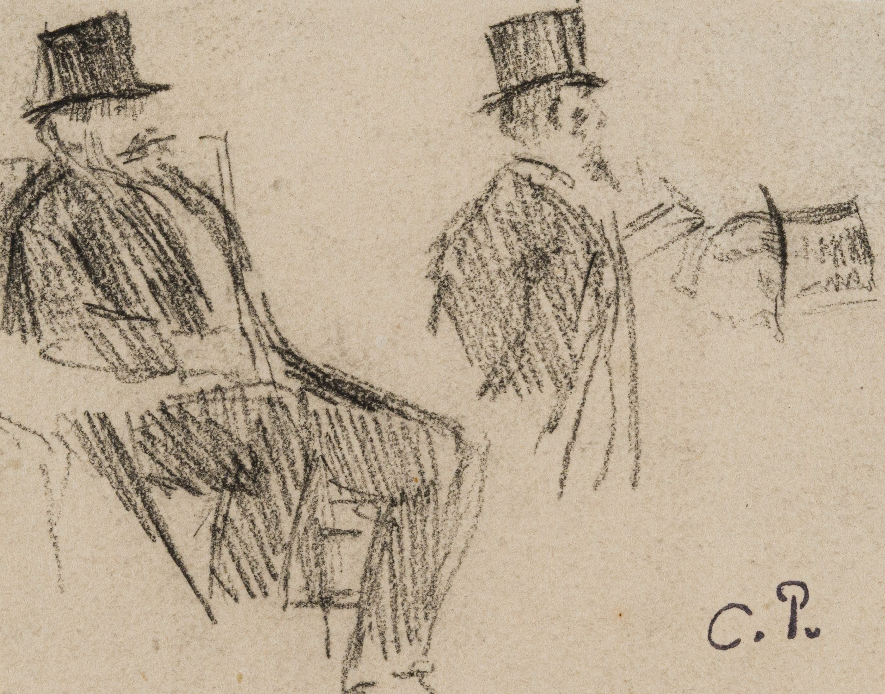 Camille Pissarro - Studies of men wearing top hats