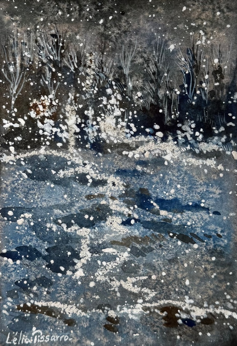 Snow at night - Lélia Pissarro, Figurative (b. 1963 - )