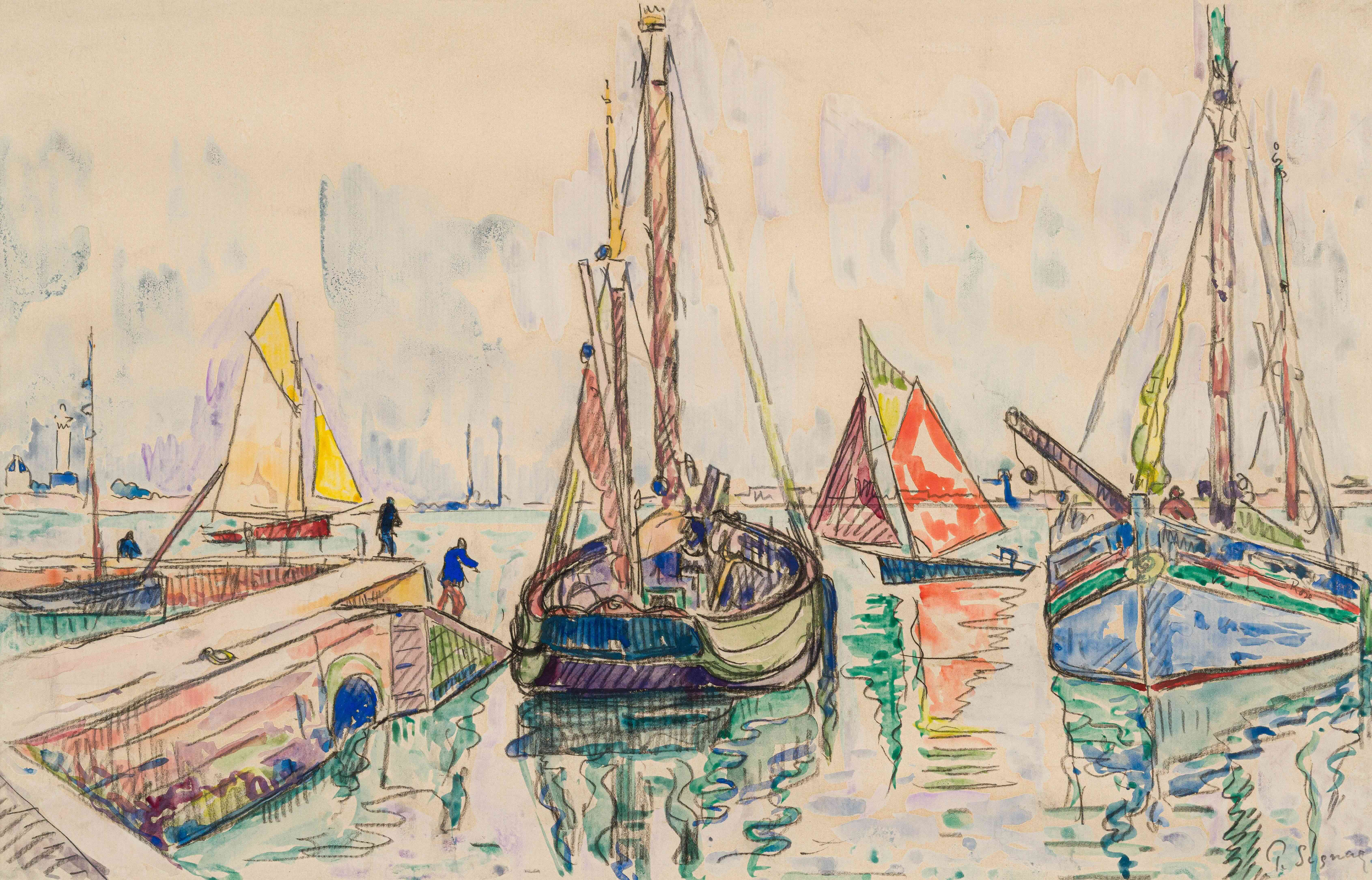 Port breton (Saint-Guénolé). Les langoustiers - Paul Signac (1863 - 1935)