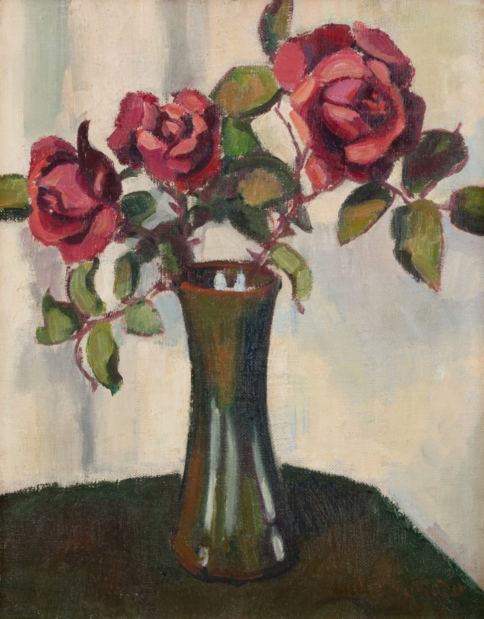 Trois roses rouge dans un vase - Ludovic-Rodo Pissarro (1878 - 1952)